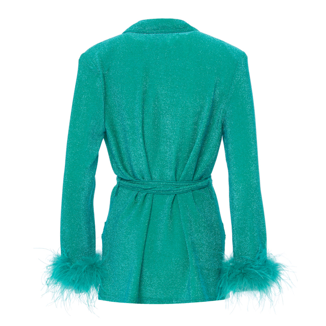 KANDY ROCKS GREEN IRRIDESCENT JACKET WITH FEATHERS