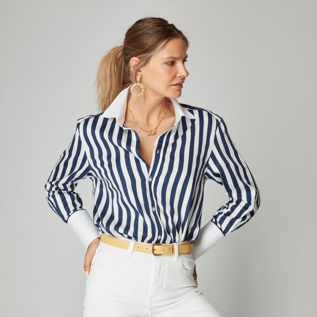 STRIPE COTTON POPLIN SHIRT CLASSIC NAVY – McHugh Lifestyle STRIPE COTTON POPLIN SHIRT CLASSIC NAVY – McHugh Lifestyle