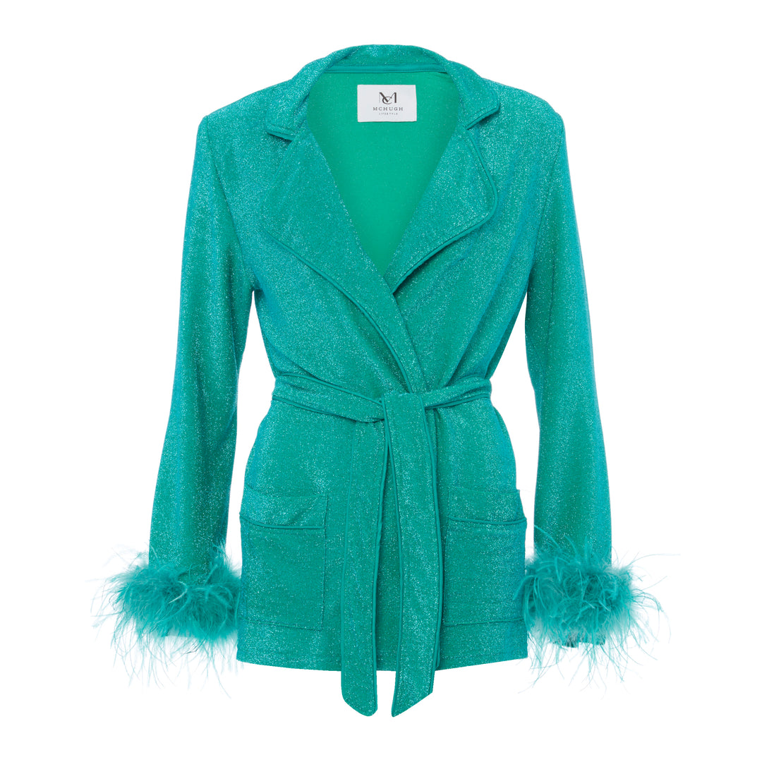 KANDY ROCKS GREEN IRRIDESCENT JACKET WITH FEATHERS