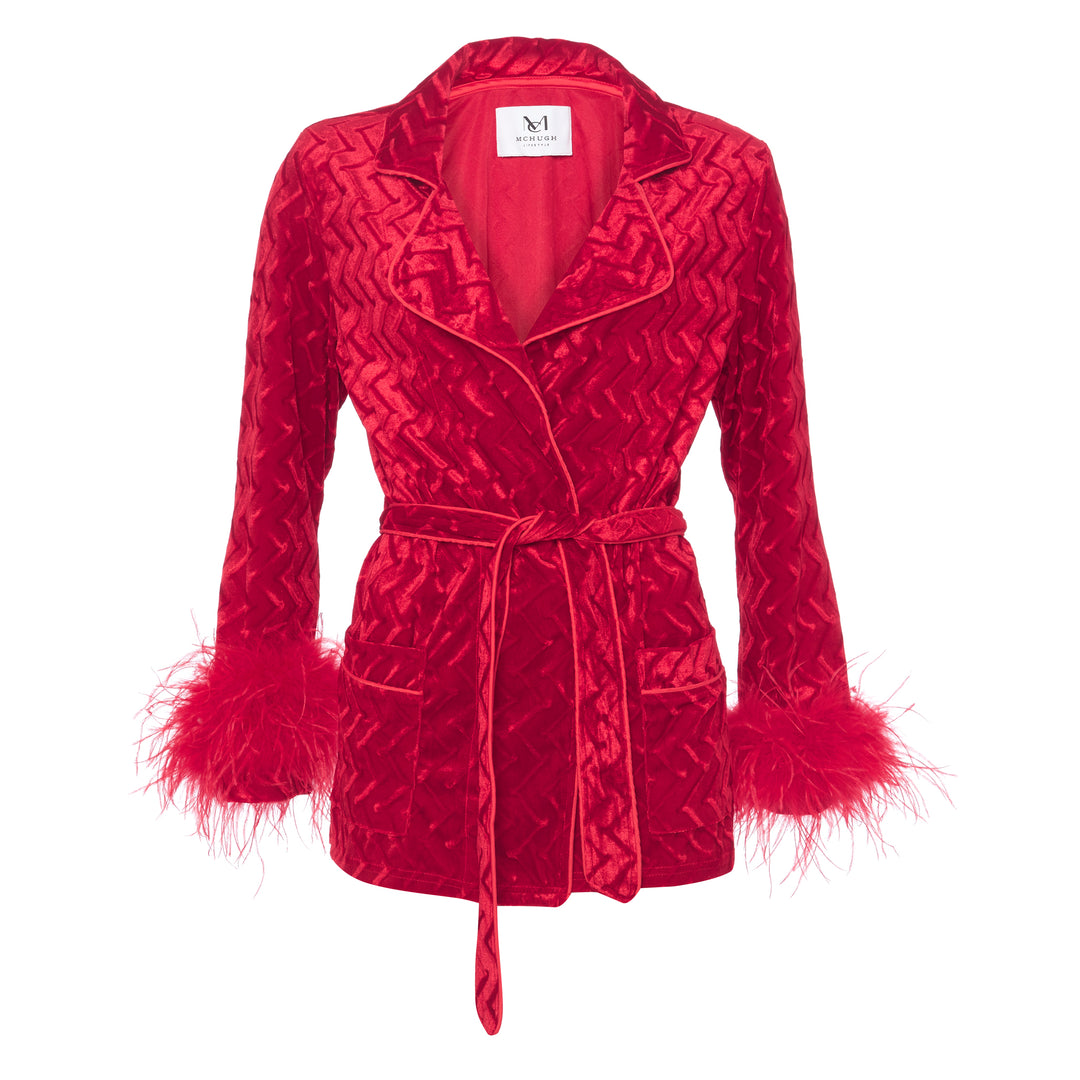 McHugh Lifestyle VELVET JACKET RED WITH FEATHERS