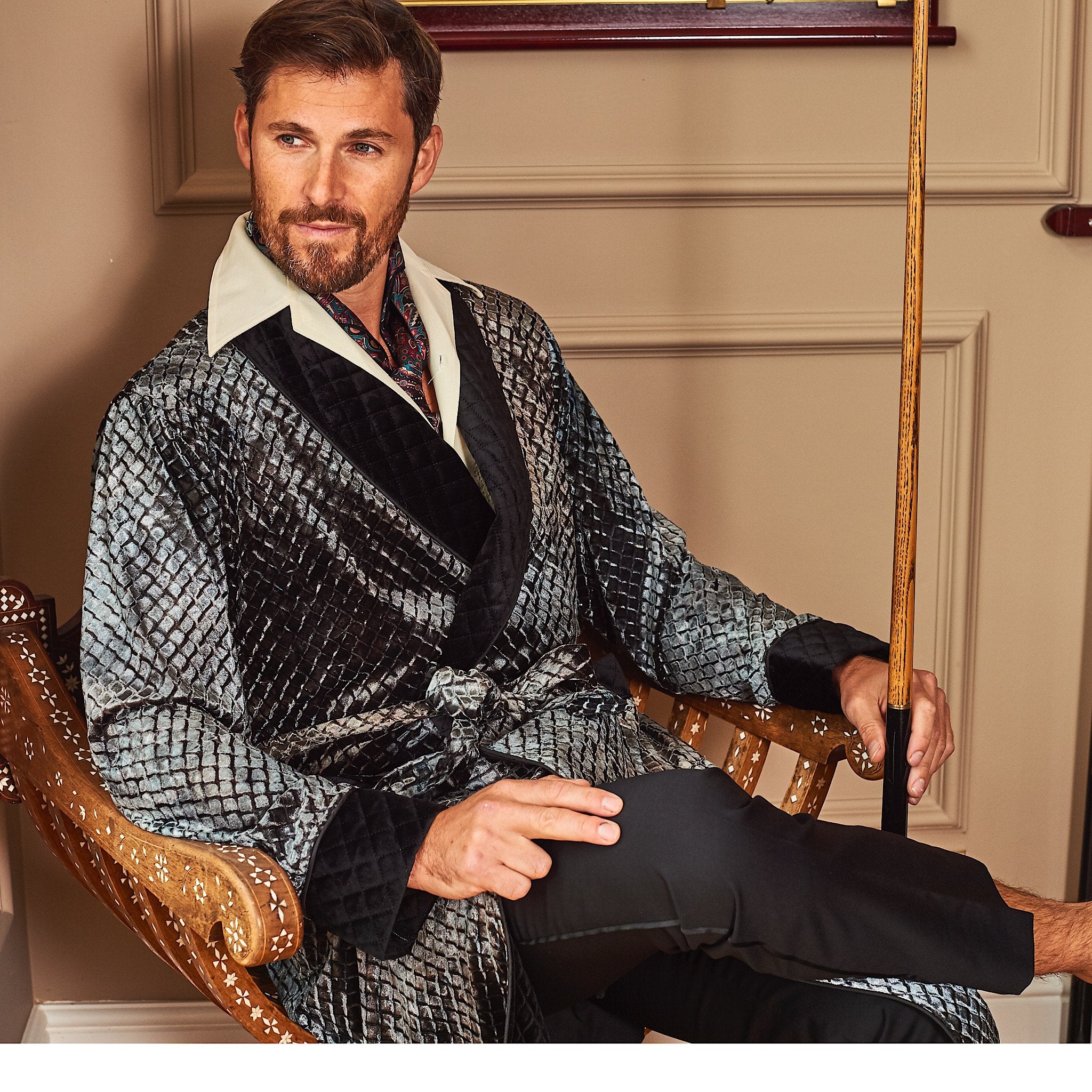 Mens silk hot sale smoking robe