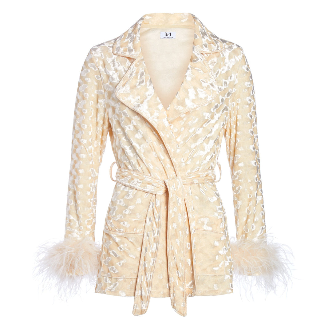 Cream women's jacket with feathers