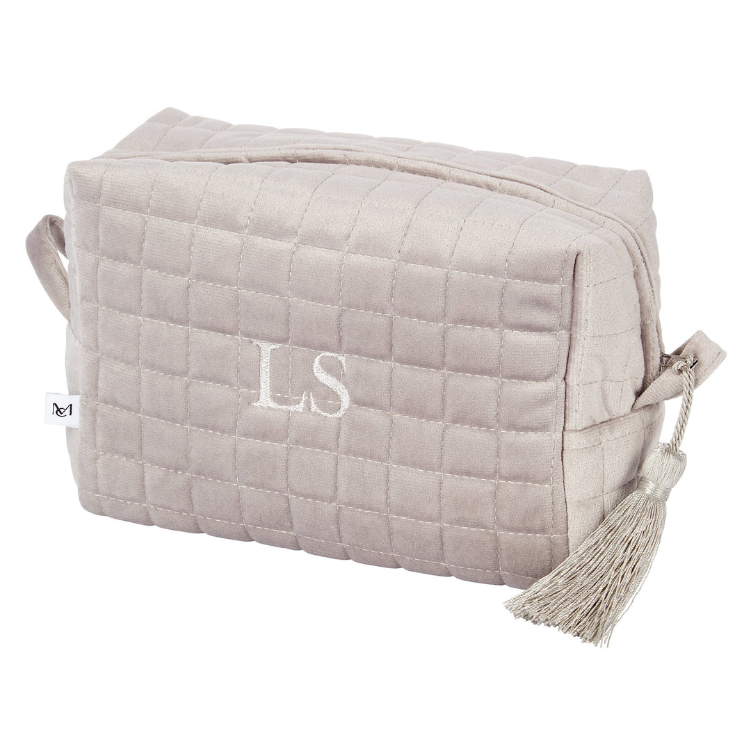 QUILTED VELVET COSMETIC BAG GREY L