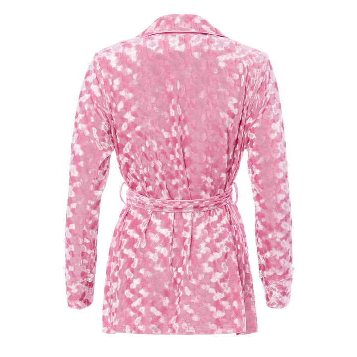 VELVET LOUNGE JACKET PINK WITH FEATHERS