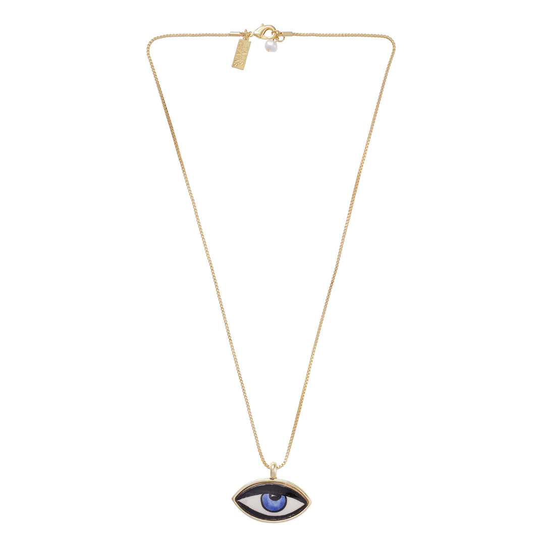 Lucky Eye Ceramic Pendant Necklace- Stormy Blue